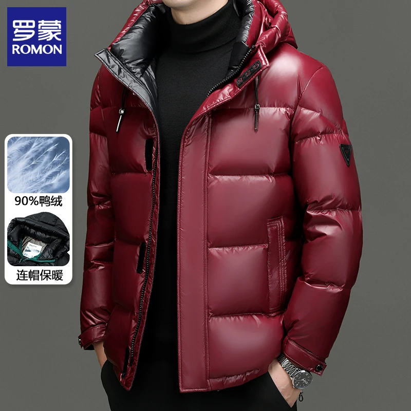 罗蒙羽绒服男士秋冬季新款加厚保暖连帽鸭绒外套爸爸装休闲面包服