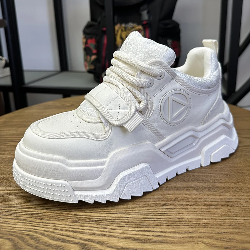 新款真皮潮鞋老爹鞋男士厚底增高休闲鞋ins透气时尚潮流男鞋