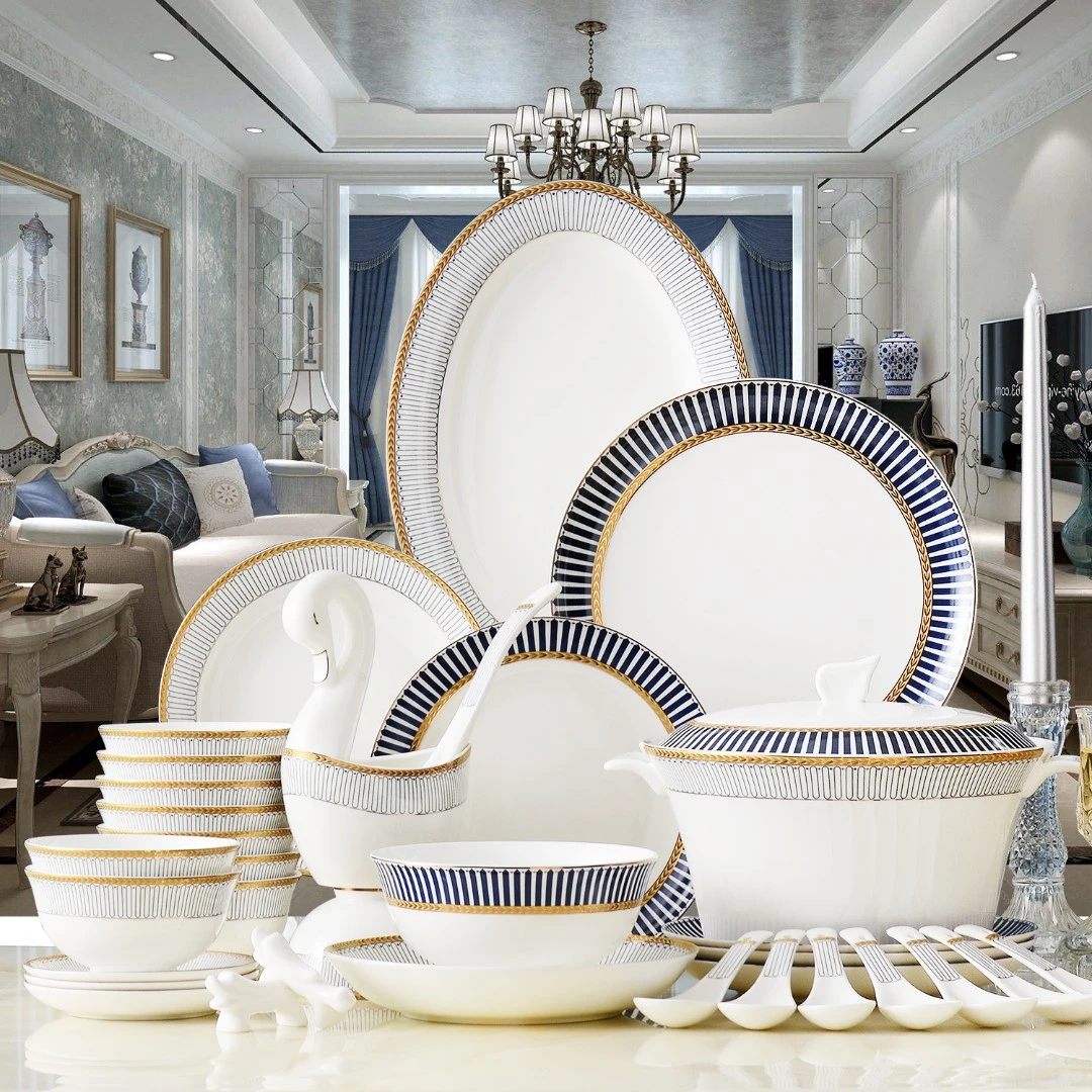 唐山骨瓷餐具套装碗盘家用整套餐具套餐60头组合碗碟乔迁结婚礼盒