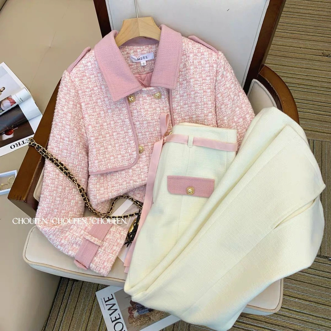 两件套小香风春秋季女2024新款高级感气质名媛时尚休闲微喇叭裤