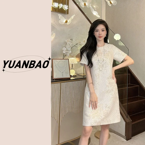 YUANBAO【牡丹】气质小个子时尚小众收腰中国风设计感提花刺绣裙子