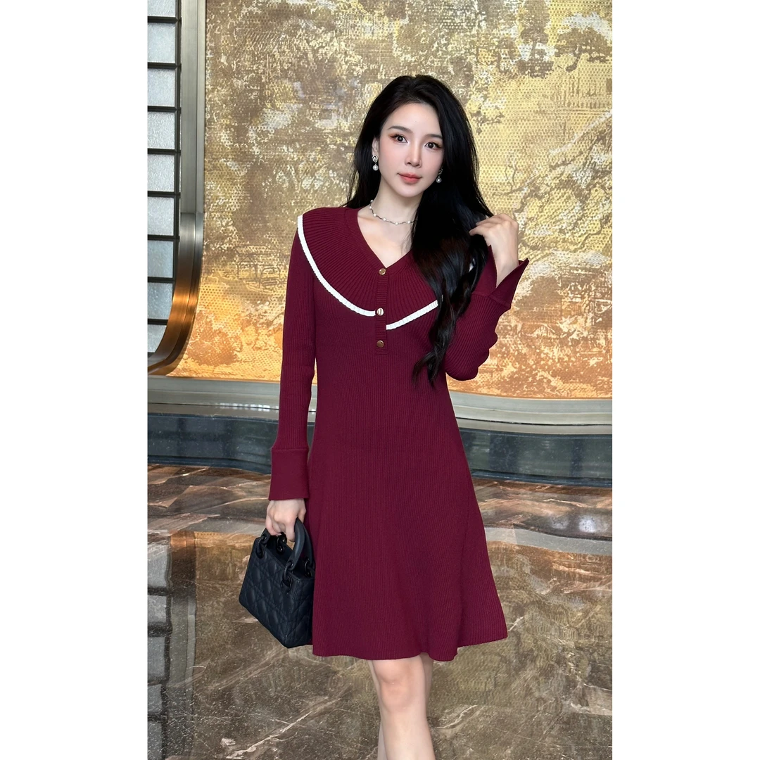 YUANBAO【知惠·SageWit】法式收腰时尚秋冬新款轻奢长袖女装连衣裙