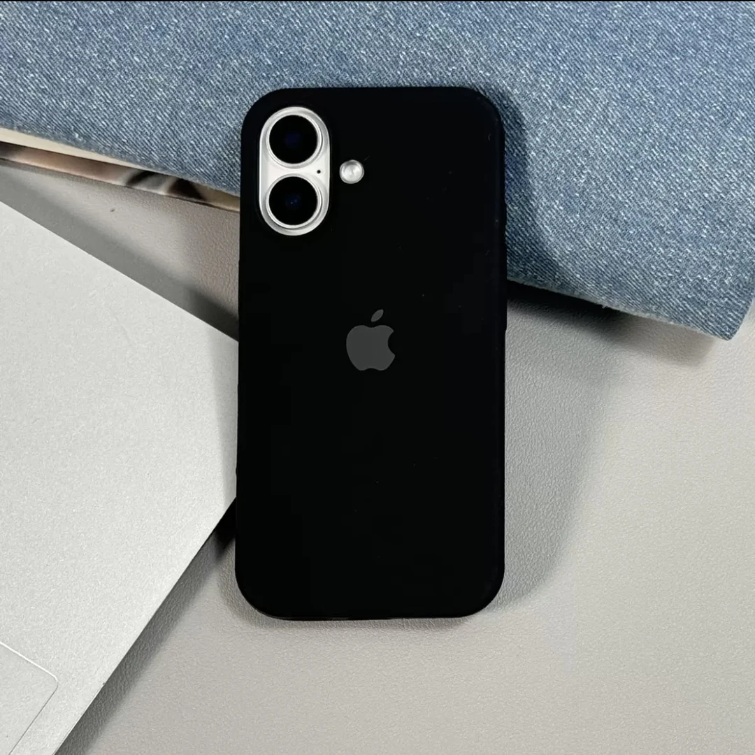 纯黑色iPhone16手机壳适用苹果15promax液态硅胶14/13防摔12套11