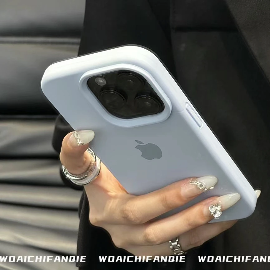 ins白色苹果15pro手机壳适用iPhone14promax液态硅胶13/12/11防摔