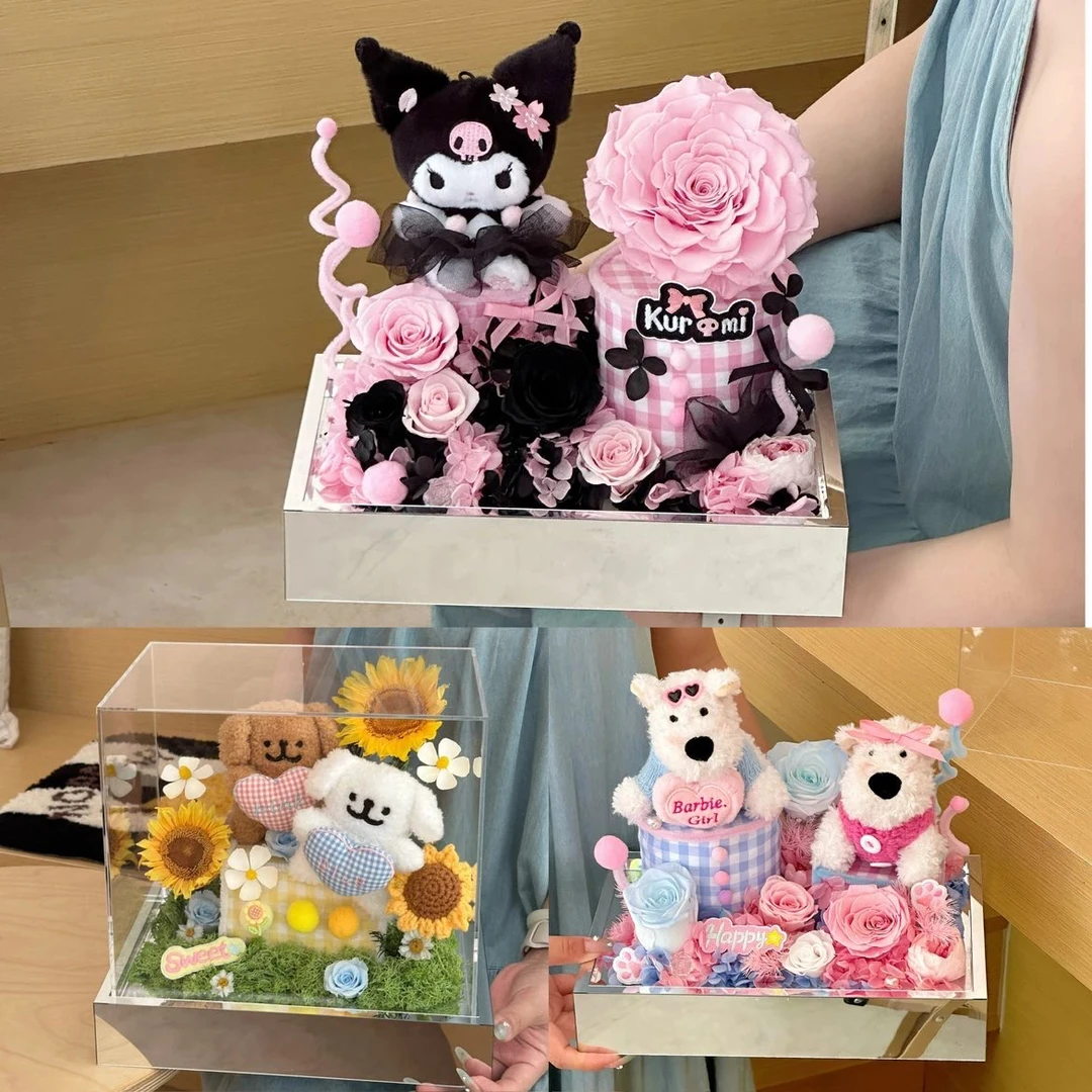 【永生花礼】快乐小狗 情侣西高地 库洛米花园永生花盒花礼 礼物