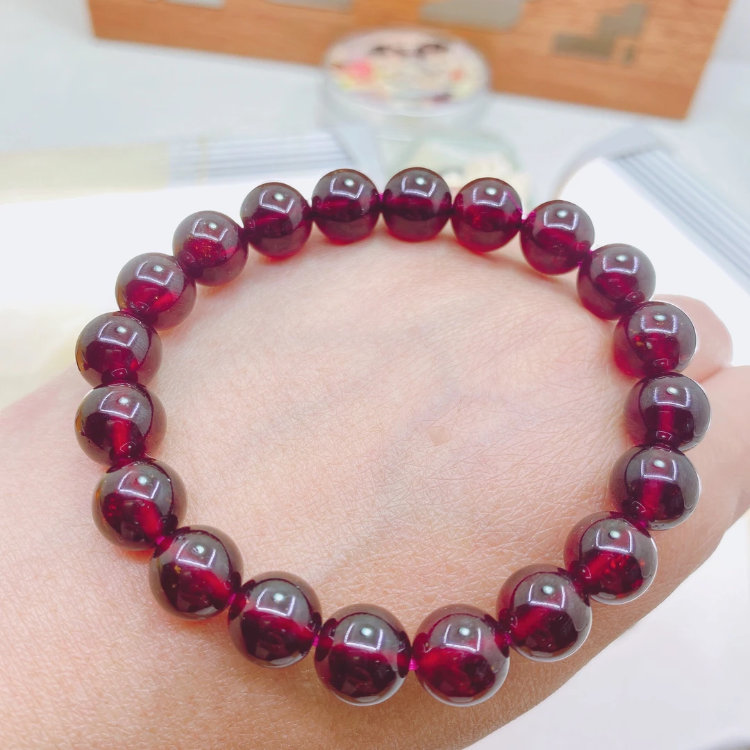 银时空卡10天然酒红色石榴石时尚百搭简约百搭梦幻女士单圈手串