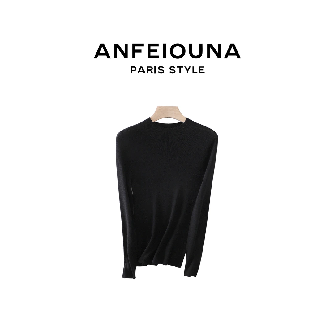 2024新款女士纯色套头修身内搭针织衫打底衫长袖3133