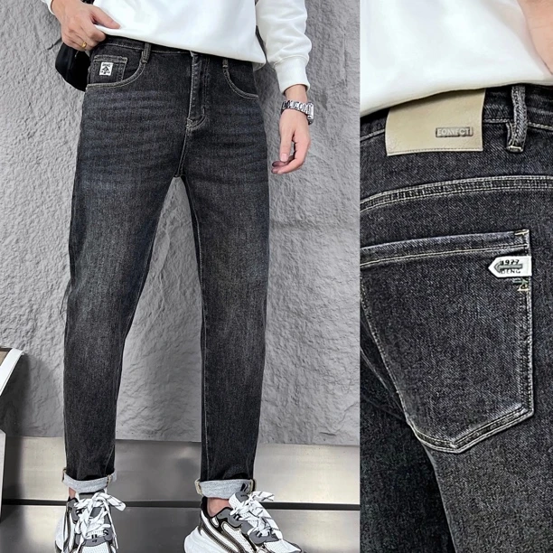 【树邦实体高货2673】秋季新款高级黑灰百搭弹力小直筒牛仔长裤
