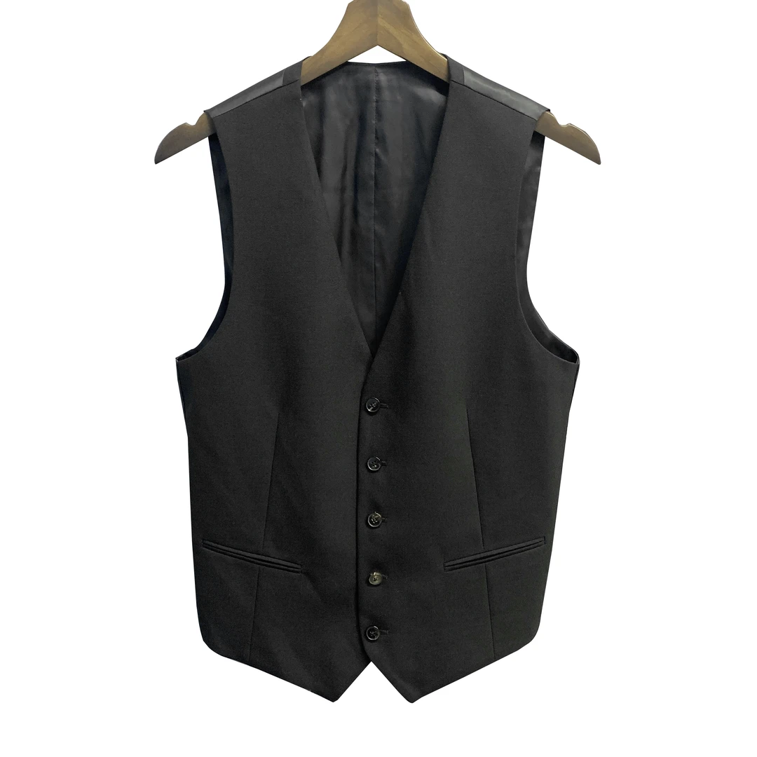 鸟【美丽诺羊毛】黑色马甲5粒牛角扣男士内搭商务西装马夹MJ004