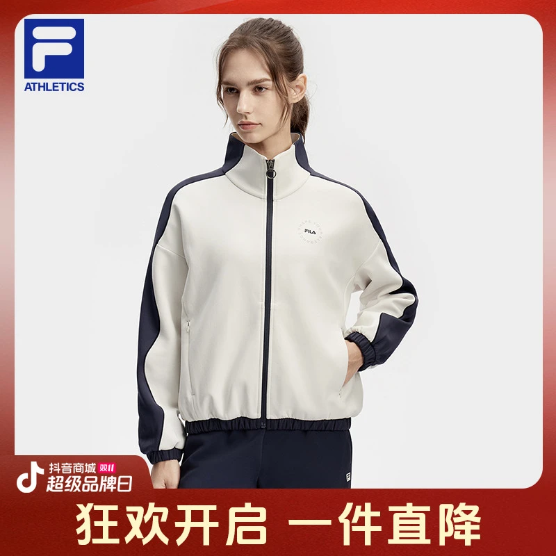 FILA斐乐官方针织外套女立领夹克2024春季新款休闲健身运动服上衣