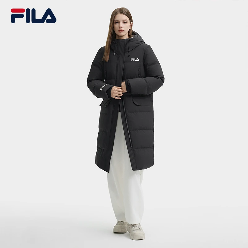 FILA斐乐秋冬新款雅丹风宽松防风保暖中长款冬季户外羽绒服连帽
