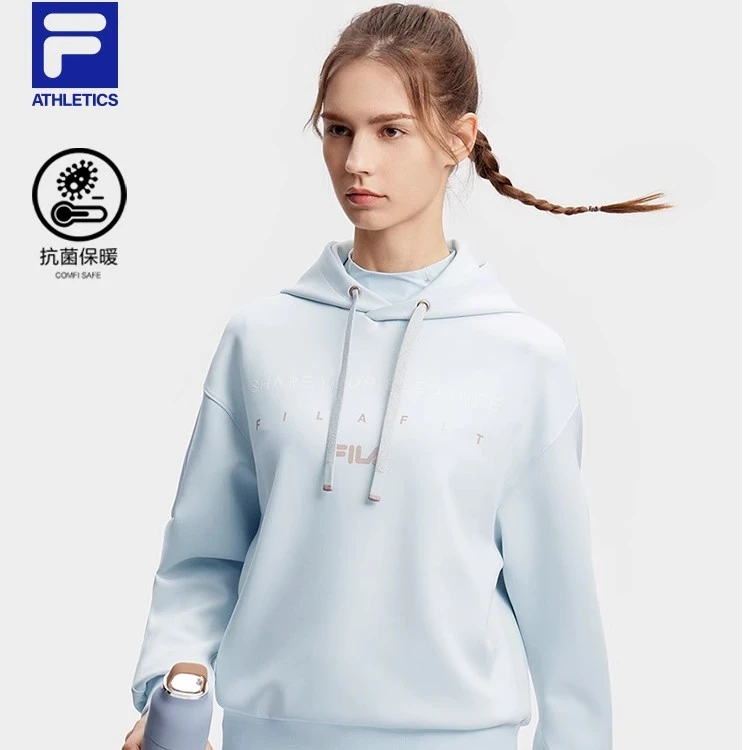 FILA斐乐官方女子针织连帽上衣2024春新款简约宽松健身运动卫衣