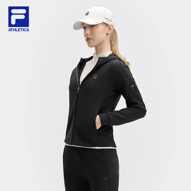 FILA 斐乐官方女士针织连帽外套2024冬新款健身运动简约基础上衣