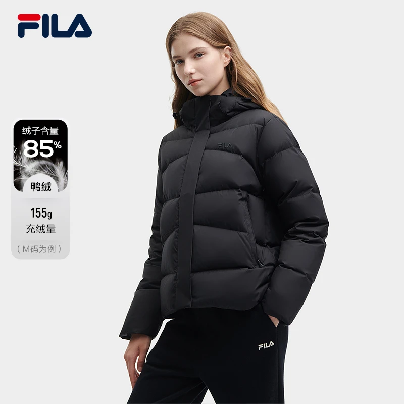 FILA斐乐女子防寒羽绒服2023冬季新休闲保暖外套连帽加厚上衣女