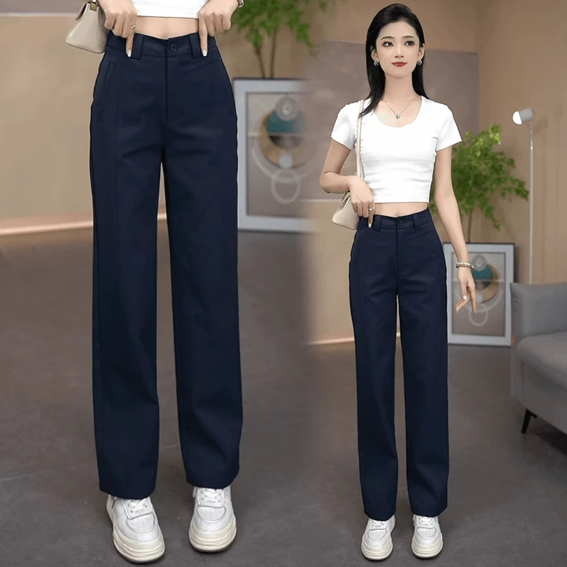 2025新品直筒裤中高腰窄版阔腿裤料子裤透气百搭款式经典显瘦时尚