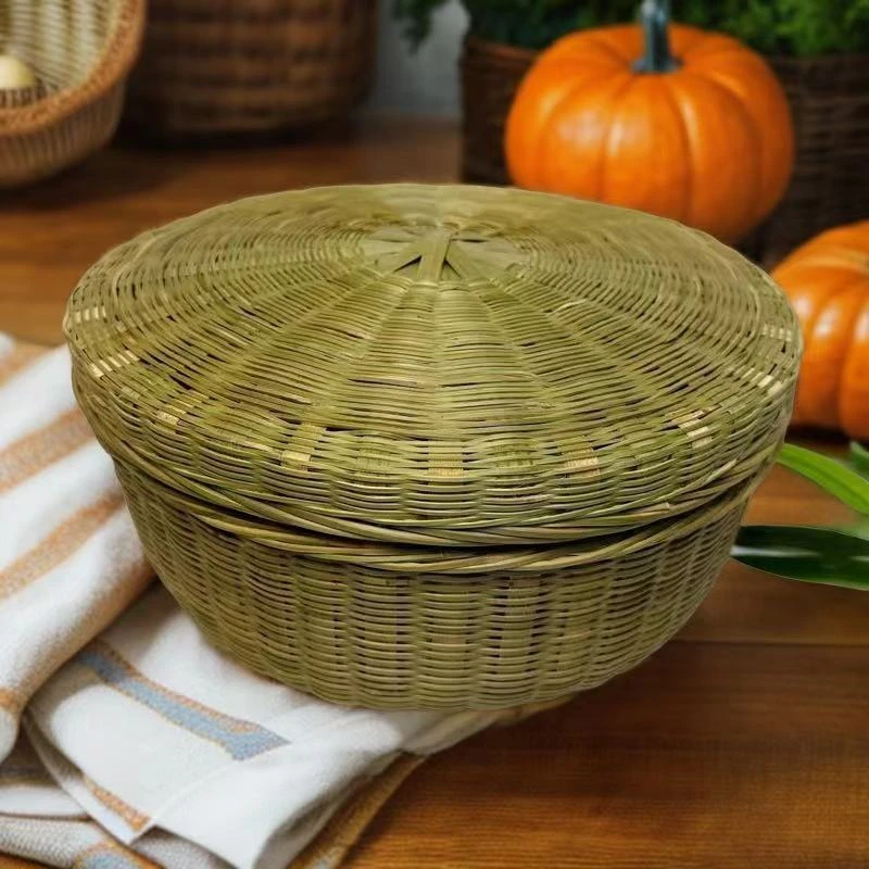 手工竹编零食筐月饼盒带盖馒头筐