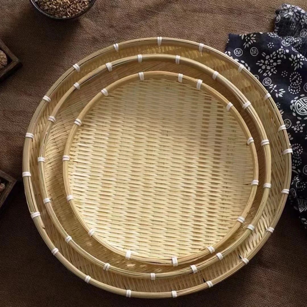 三件套30/36/42厘米 竹编圆形晾晒盘果盘家用收纳竹制品