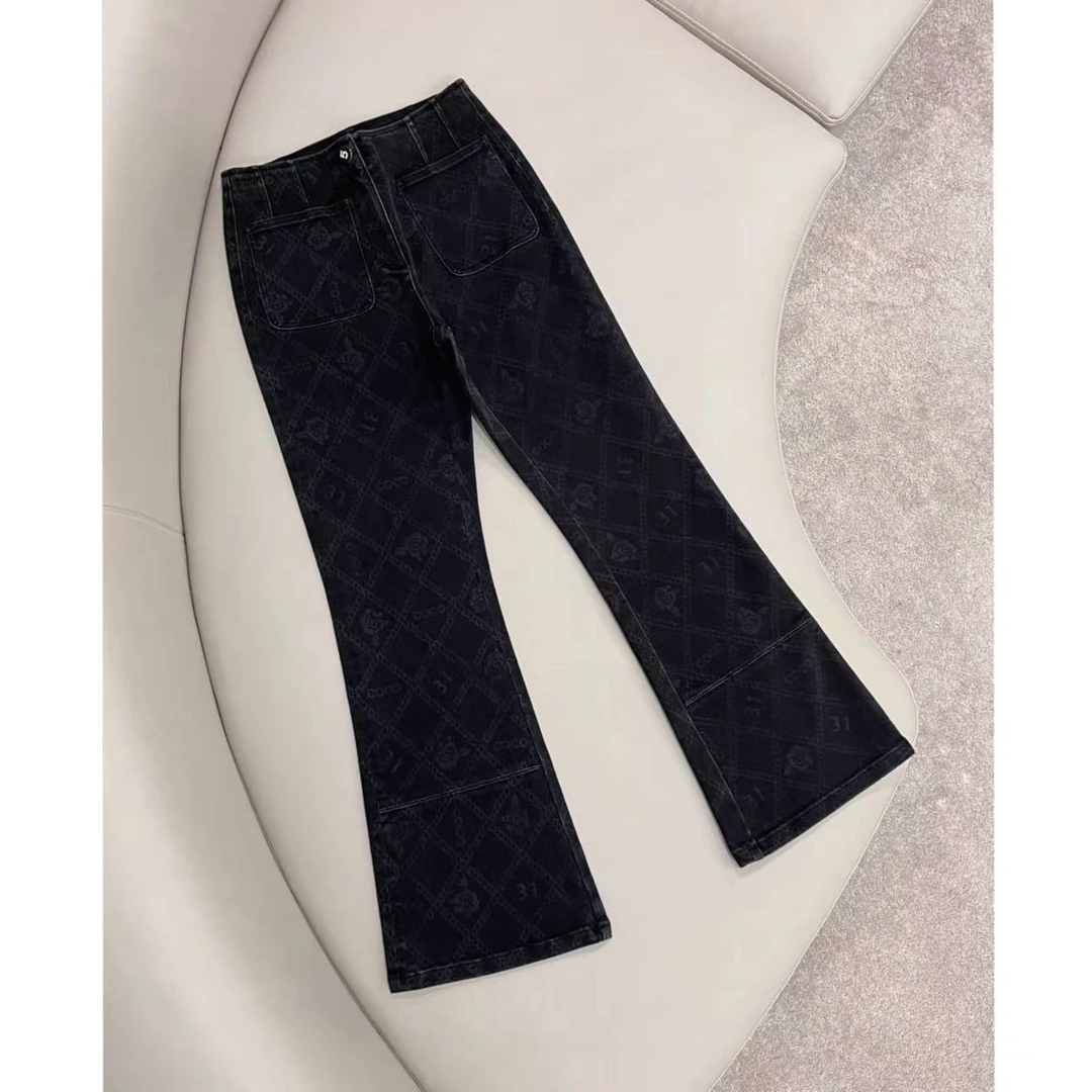 【晨老板】C【芳华绝代】时尚印花微喇牛仔裤 69233039