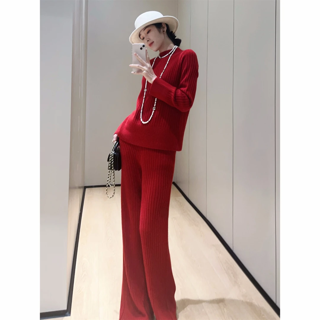 嫚渡山羊绒裤  秋冬时尚气质休闲百搭显瘦减龄高腰针织羊绒直筒裤