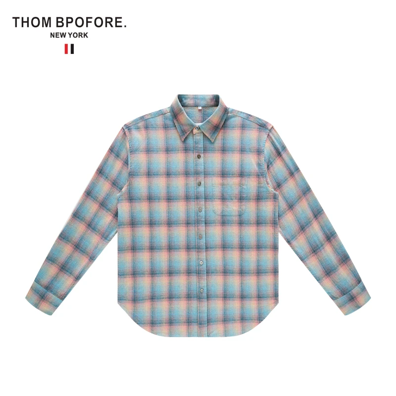 【阿牛欧品】 5003春秋长袖格子衬衣新款男士简约情侣衬衫翻领