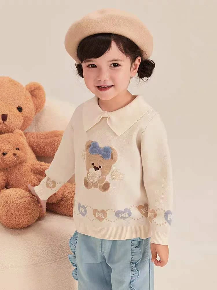 儿童女童女宝宝洋气卡通小熊毛衣时尚