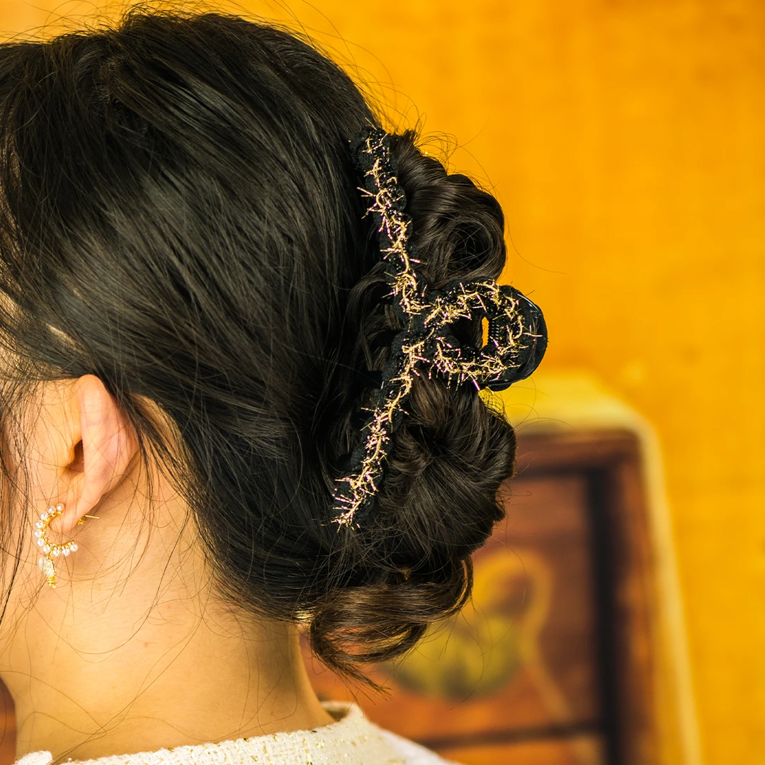 优雅发夹大号头饰发饰气质网红发卡轻奢简约绒布金丝小香风抓夹