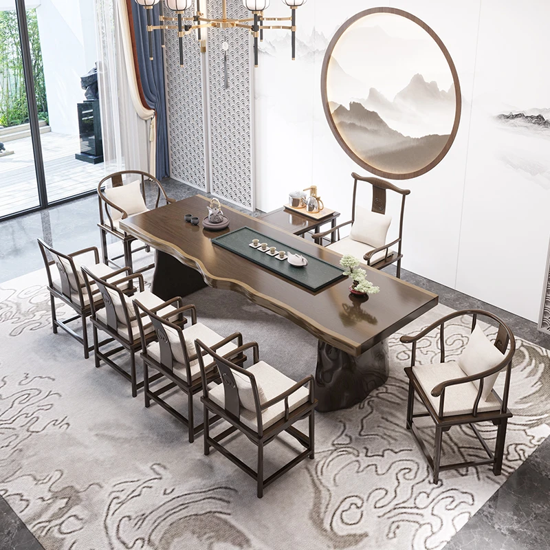 整板实木茶桌椅组合简约现代大板桌原木茶台办公喝茶桌老板泡茶桌