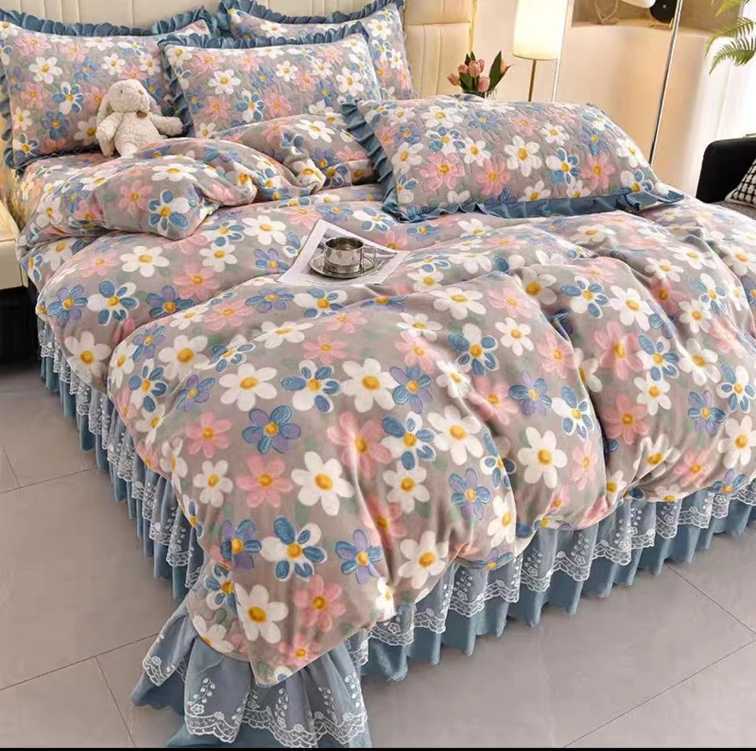 【升级款加厚四件套】秋冬新款蕾丝花边加大加棉床盖四件套P