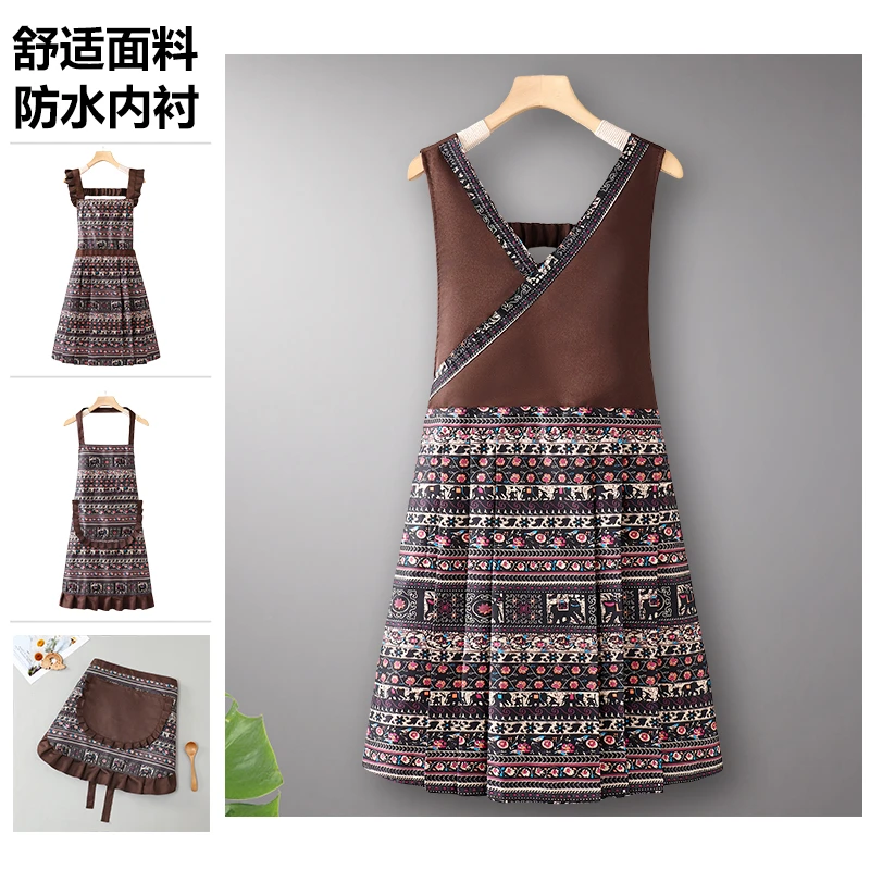 女复古民族风围裙厨房家用2025新款做饭纯棉网红背心围裙防水防油