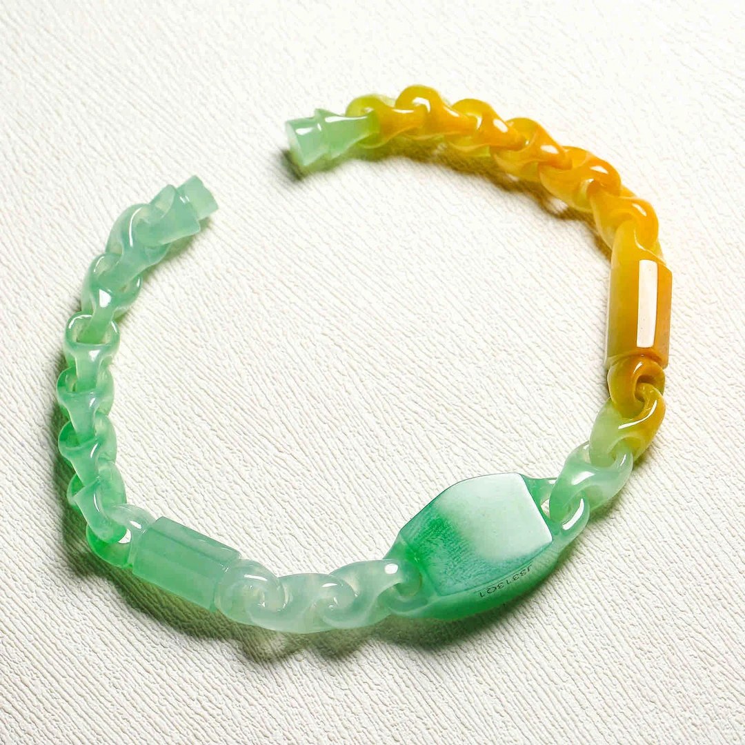 经鼎玉器天然缅甸翡翠链雕工艺手牌手链挂饰礼物