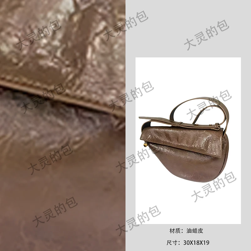 【大灵的包】原创设计  真皮高定油蜡皮斜挎包腰包 6268驼色