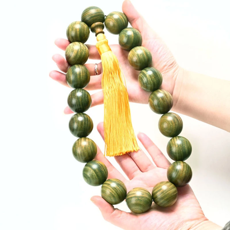 天然正宗绿檀手持念珠手串 运转文玩檀香木 佛珠车挂 车载配饰