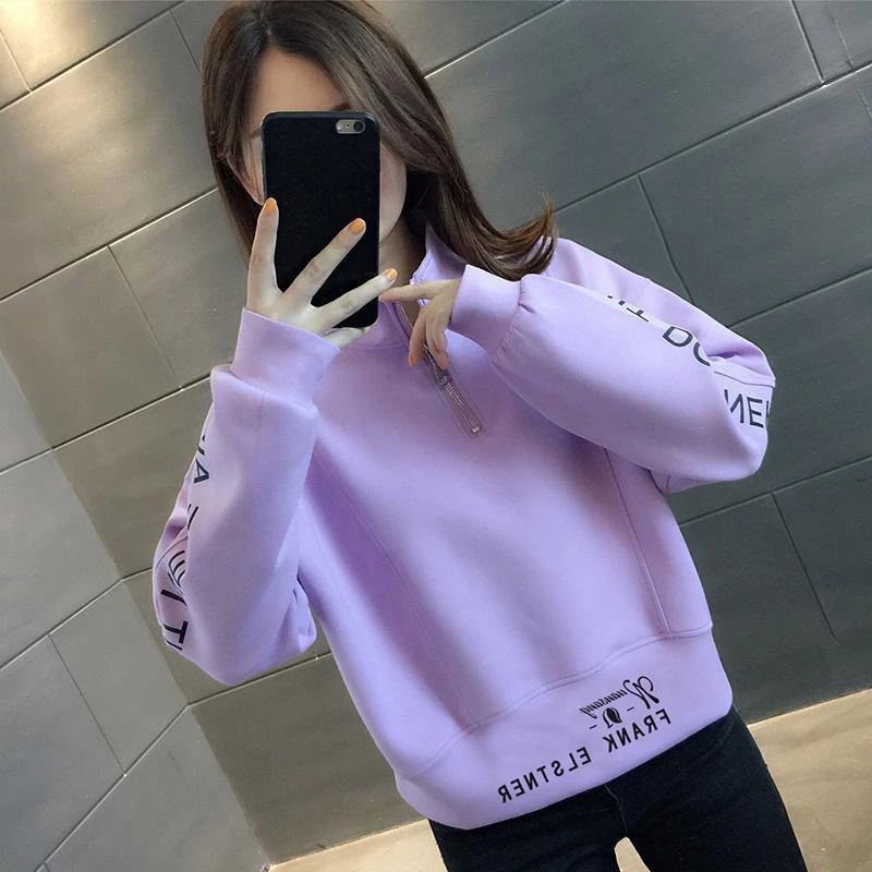 半高领拉链2025秋冬新款含棉立领高腰卫衣女宽松短款时尚百搭上衣