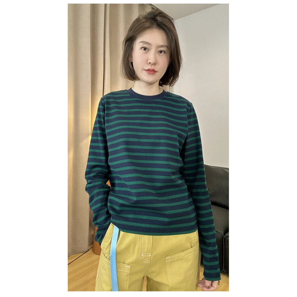 【清货】【现货】两色女士经典条纹休闲百搭圆领长袖T恤上衣