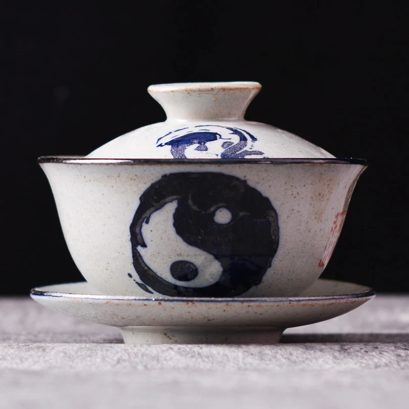 陶瓷三才太极盖碗中式敬茶碗茶器盖碗高端茶盖碗茶杯手工太极八卦