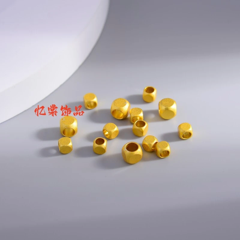铜合金手链 3-5mm铜珠子四方块隔珠散珠喷砂镀金正方体大孔配件