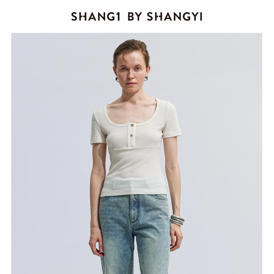 SHANG1 BY SHANG YI半开门襟T恤S24AT36