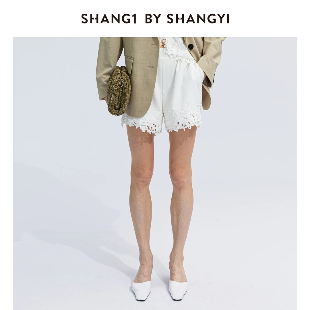 SHANG1 BY SHANG YI蕾丝拼接短裤S24AP18