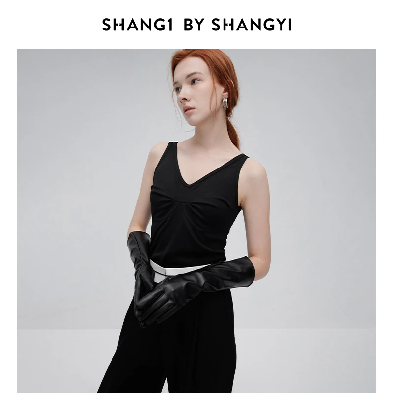 SHANG1 BY SHANG YI胸部褶皱泳衣式背心S23AT22