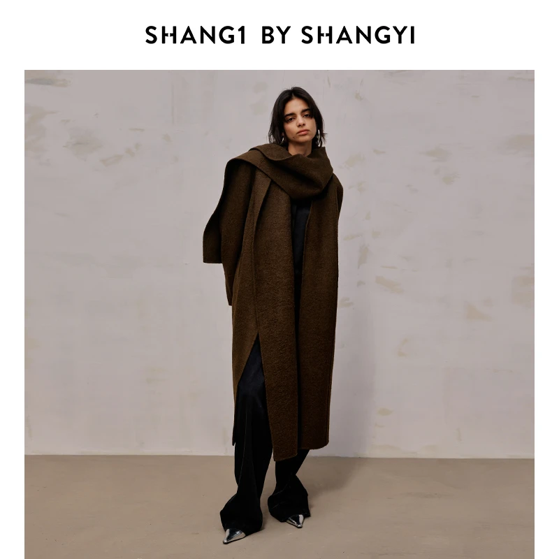 SHANG1 BY SHANG YI围巾帽双面尼大衣S23BC08