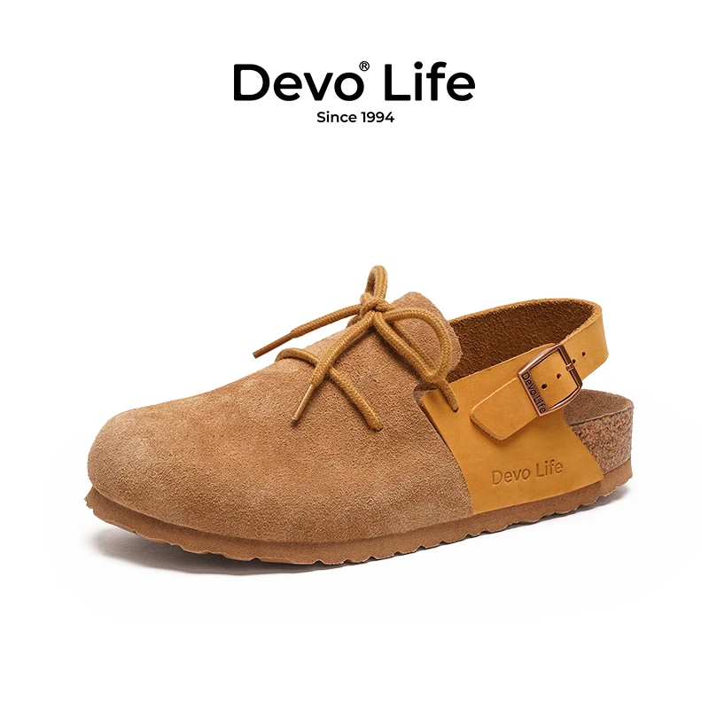 Devo/的沃勃肯鞋女款软木包头时尚复古时尚潮流套脚休闲拖鞋23022