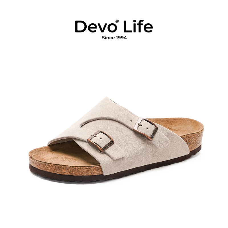 Devo/的沃勃肯鞋女款软木鞋外穿时尚百搭平底套脚防滑拖鞋2683