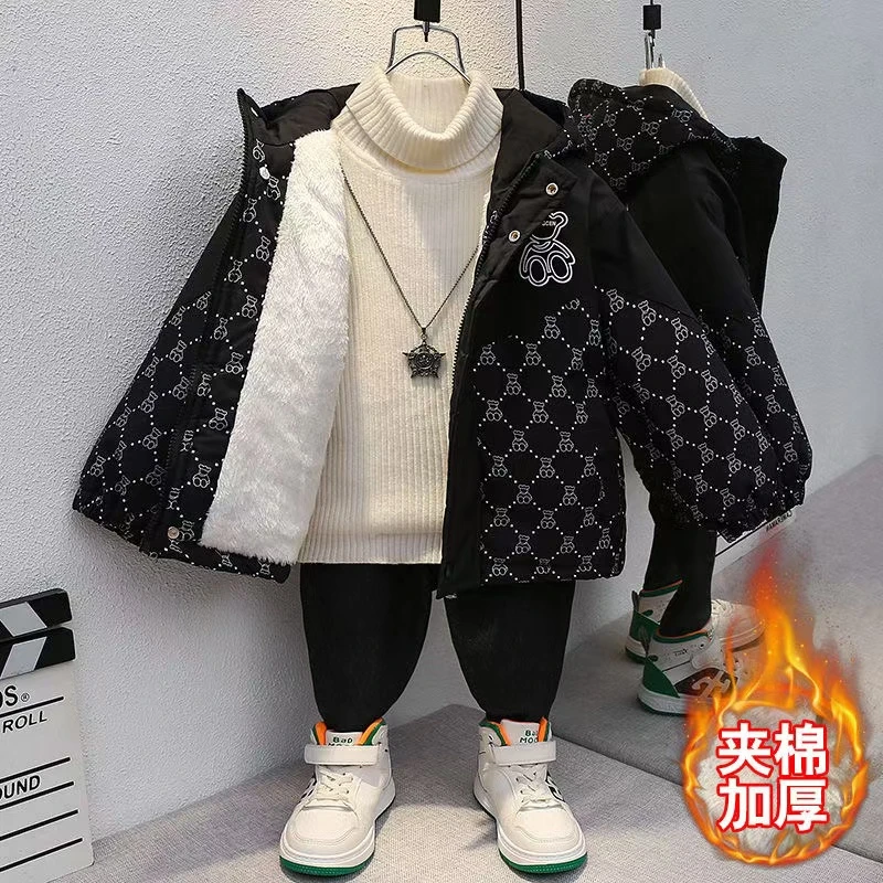【加绒加厚】男童外套秋冬新款儿童保暖冲锋风衣中小童休闲上衣棉服