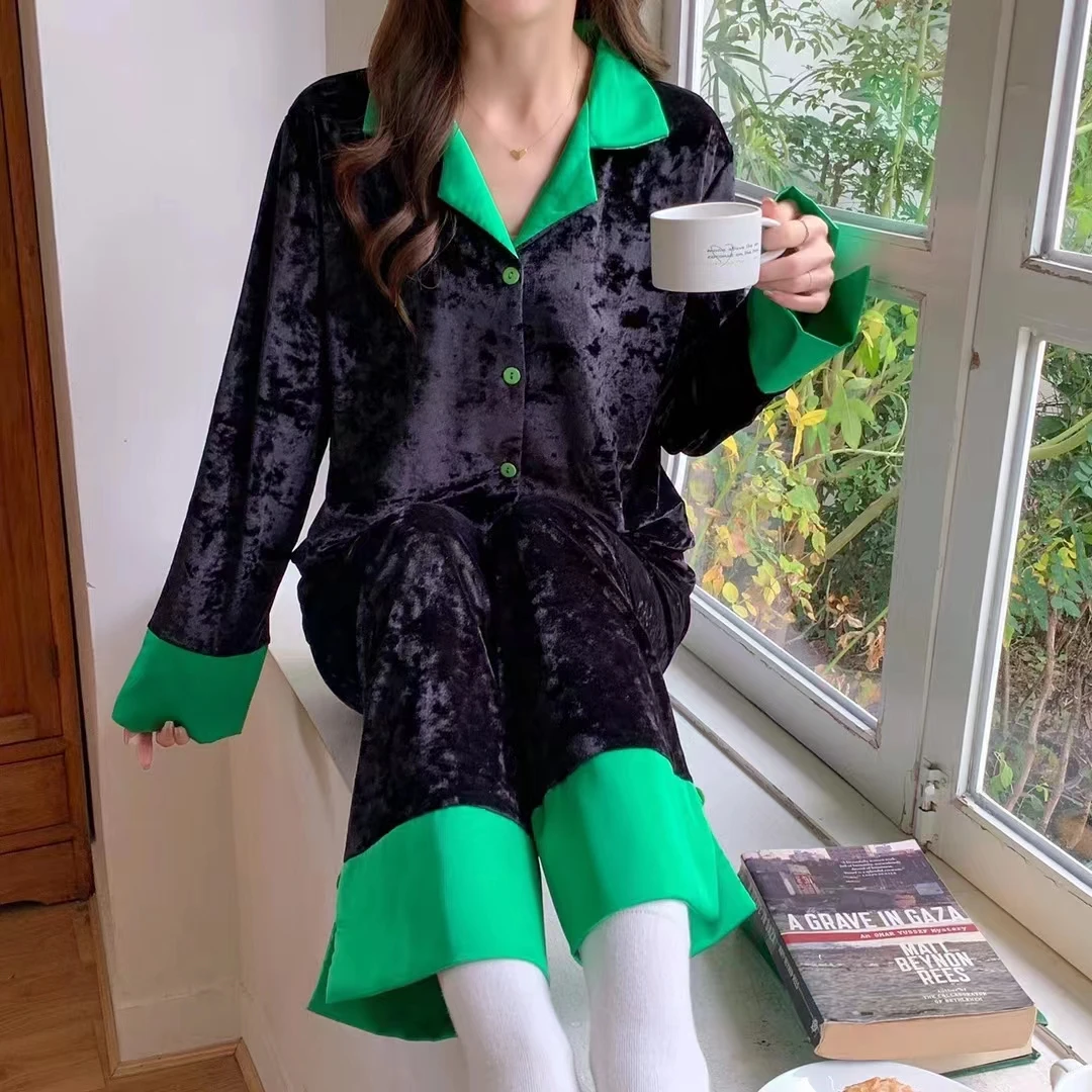 秋冬新款长袖睡衣女金钻绒纯色时尚休闲高级感家居服套装