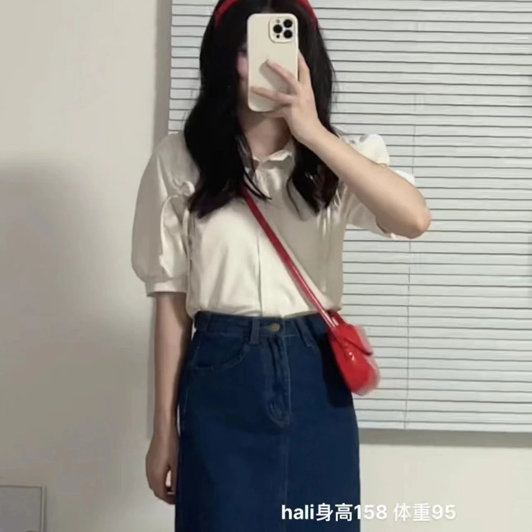 莉莉【双肩抽绳】夏季韩版气质显瘦设计感短袖衬衣上衣