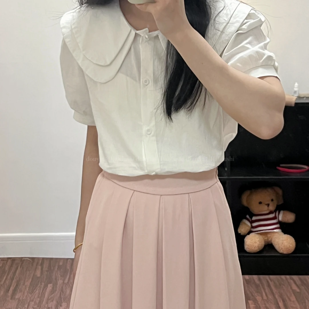 莉莉【双层娃娃领】法式夏季短袖上衣小众娃娃领显瘦百搭衬衫