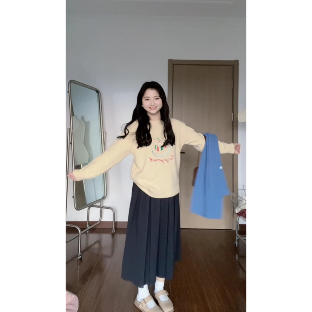 莉莉【蛋糕毛衣 】冬季韩版气质显瘦小个子小蛋糕图案圆领套头毛衣