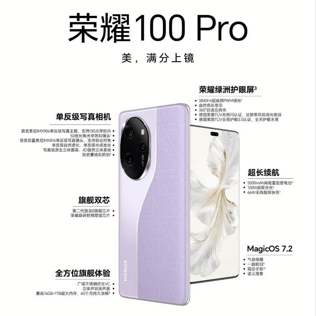 95新 honor/荣耀 100 Pro【郑州 】5G手机 骁龙8gen2旗舰芯 大电池
