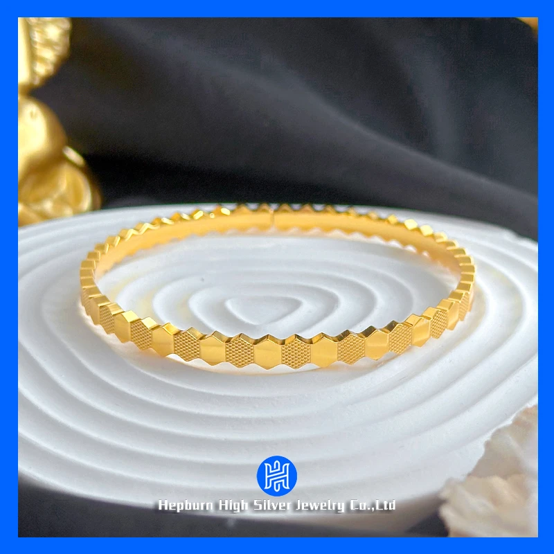 赫本高银 足银手镯 足银999蜂巢5M手镯 开口约15克91182