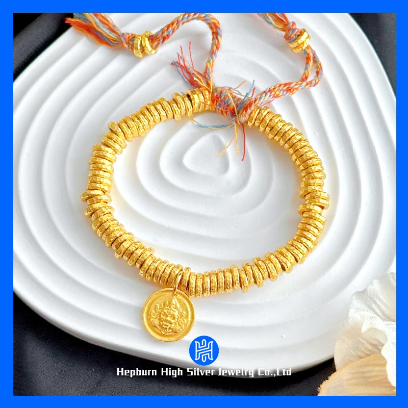 赫本高银 925银手链 国潮盘缠镀金手串抽拉可调节约24克91199